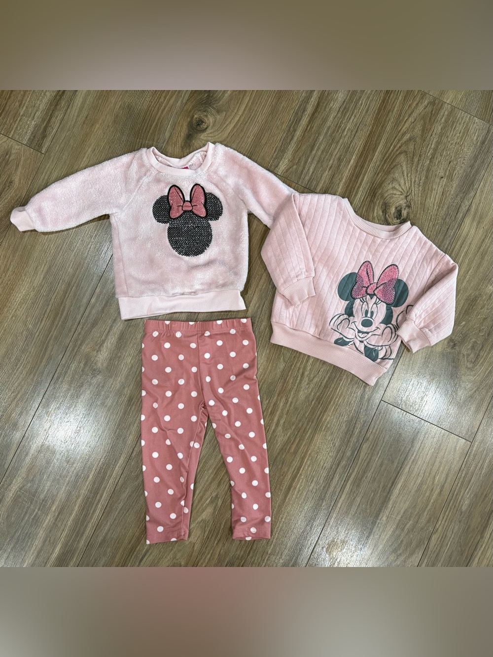 Disney Pink Minnie Mouse Matching Sweater & Polka Dot Leggings Set